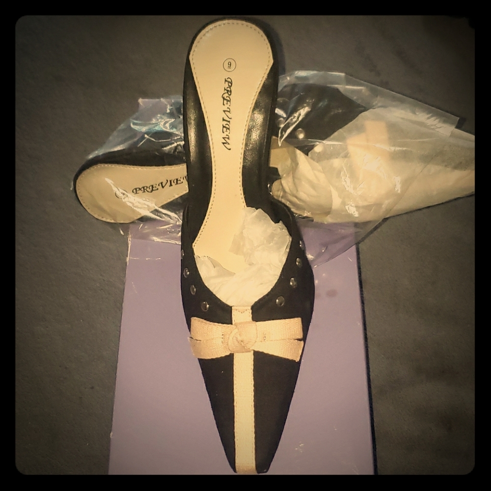 NEW Black Suede Backless Heels SZ 9